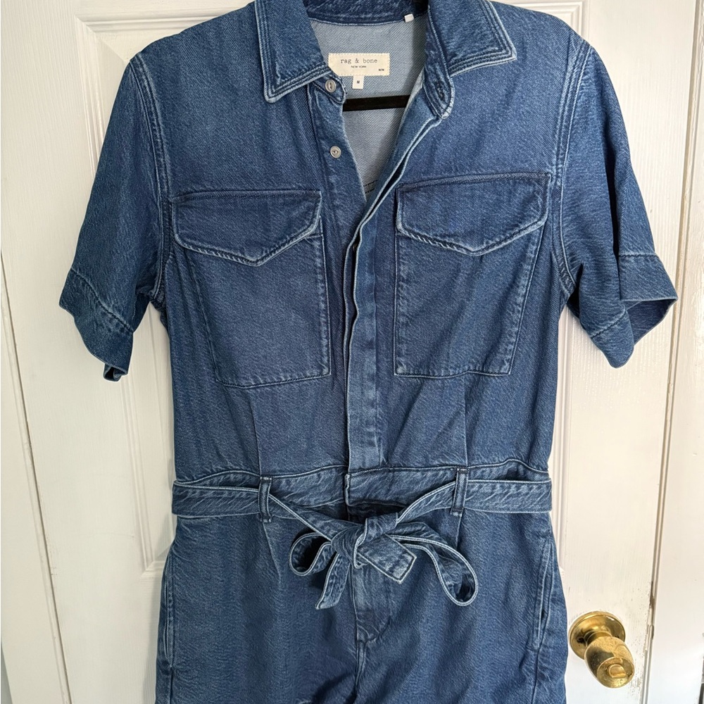 Rag & Bone Blue Short Sleeve Denim Jumpsuit